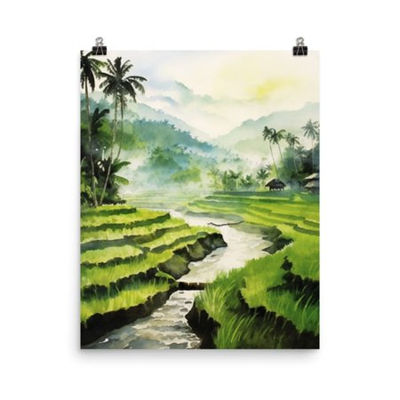 Ubud Bali Print, Tropical Rice Field Landscape Wall Art, Indonesian Nature Poster, Asian Travel Decor, Balinese Rainforest Art Home Decor #4050, Unframed Poster Size 8x12