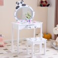 thumbnail image 1 of Ucades Kids Vanity Set with Lights, Panda Kids Make Up Vanity Desk with Mirror for Little Girls, 2 in 1 Princess Girls Makeup Vanity Toddler Vanity Table and Chairs Set with Drawer, Black/White, 1 of 9