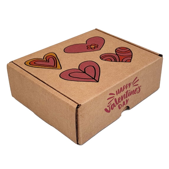 Ucanapack Valentine Gift Mailer Boxes 5x5x2" Inch, Made In USA - Kraft Abstract Heart Printed Corrugated Cardboard Boxes, Shipping Boxes, 50 Pack