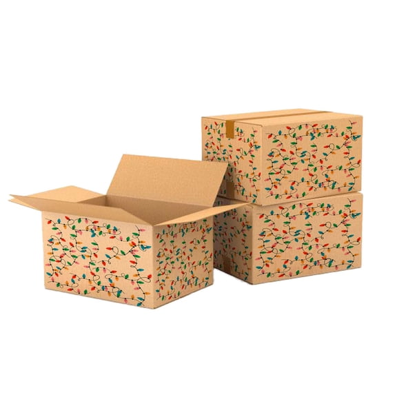 Ucanpack 100 Pcs Kraft Christmas String Lights Print Corrugated Shipping Box, Holiday Gift Mailer Boxes for Christmas Packaging, E-Commerce Shipping & Retail -10x6x4 Inches