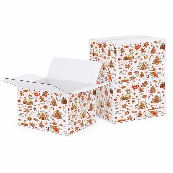 Ucanpack 50 Pcs White Christmas Gingerbread Print Corrugated Shipping Box,12x9x12 Inches, B Flute Holiday Gift Mailer Boxes for Christmas Packaging, E-Commerce Shipping & Retail