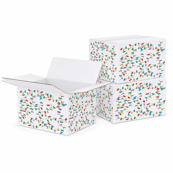 Ucanpack 50 Pcs White Christmas String Lights Print Corrugated Shipping Box, Holiday Gift Mailer Boxes for Christmas Packaging, E-Commerce Shipping & Retail -12x10x10 Inches