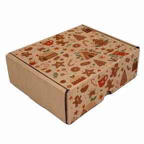 Ucanpack 7¾x5½x2¾ Inch Gingerbread Holiday Collection Print Corrugated Mailer Boxes, Kraft Cardboard, B Flute, Pack of 50, Decorative Holiday Shipping Boxes for Gifts, Cookies & Handmade Products