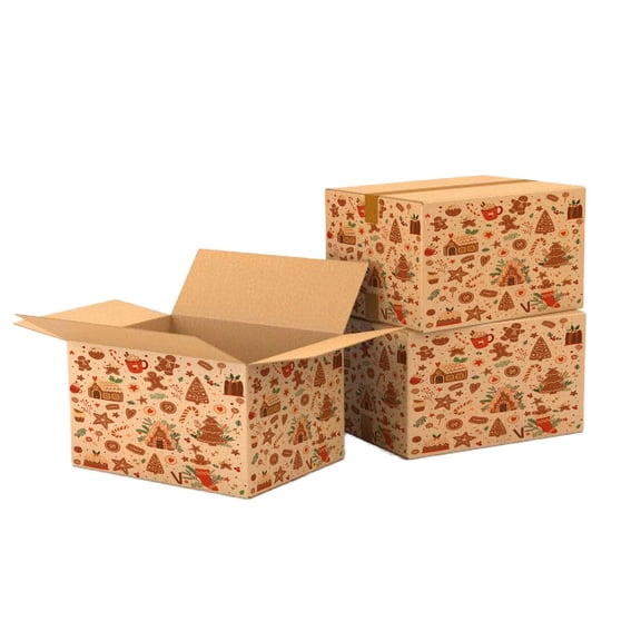Ucanpack 75 Pcs Ucanpack Kraft Christmas Gingerbread Print Corrugated Shipping Box,12x9x3 Inches, Holiday Gift Mailer Boxes for Christmas Packaging, E-Commerce Shipping & Retail