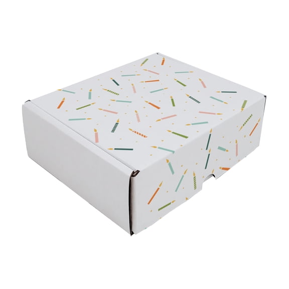 Ucanpack Made In USA 3mm Thick Birthday Mailer Box 10x7x4", Candle Printed Cardboard Gift Boxes 50, Made In USA- White Decorative Shipping Carton Bulk, Cute Boxes For Small Business