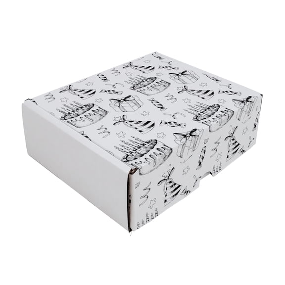 Ucanpack 1/8 Inch Thick Birthday Mailer Box 50 Pcs, Cake Printed Cardboard Gift Boxes 6x6x2", Made In USA- Cute Boxes For Small Business, White Decorative Shipping Carton Bulk