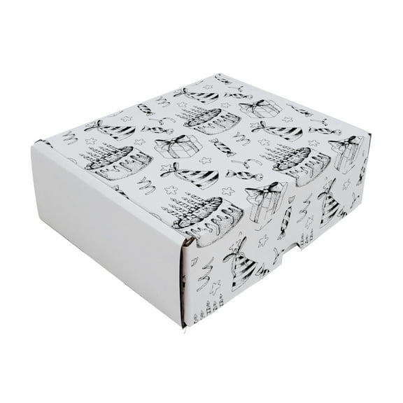 Ucanpack 1/8 Inch Thick Birthday Mailer Box 50 Pcs, Cake Printed Cardboard Gift Boxes 8x4x3", Made In USA- Cute Boxes For Small Business, White Decorative Shipping Carton Bulk