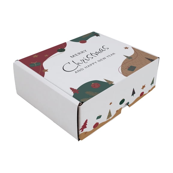 Ucanpack 11x8x5"Christmas Mailer Box 50 Pcs, Made In USA, 3mm X-Mas Printed Boxes For Small Business, White Corrugated Gift Carton, Bulk Fold Top Boxes