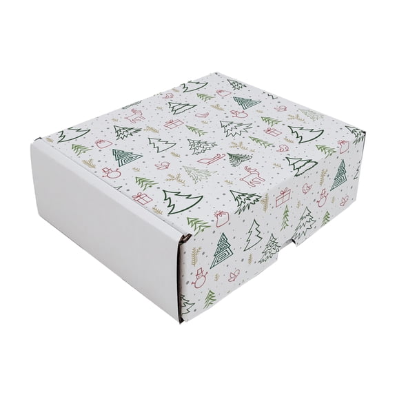Ucanpack Made In USA 1/8 Thick Christmas Mailer Box 50 Pcs, White X-Mas Forest Theme Carton For Small Business, Tuck Top Mailer Boxes, 6x4x2 Literature Mailer