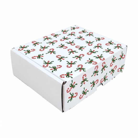 Ucanpack Christmas Candy Canes & Green Bows Print White Corrugated Mailer Box, 4x4x2 Inch, Pack of 50 Festive Holiday Shipping & Gift Packaging Boxes