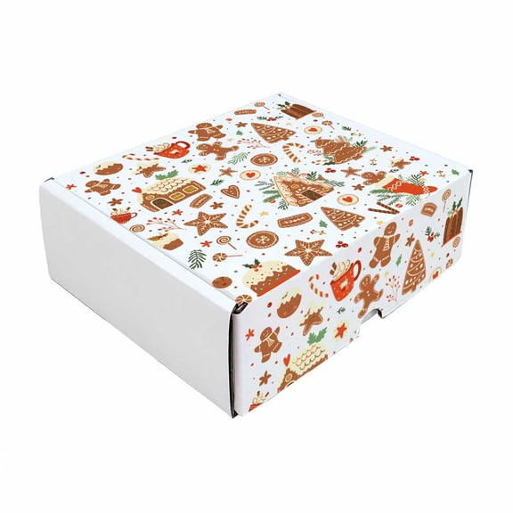 Ucanpack Christmas Gingerbread Design Gingerbread Christmas PatternShipping Boxes, White Corrugated Cardboard Mailer Box, 10x6x4 Inch, B Flute, Pack of 50, Holiday Gift, Bakery & Retail Packaging
