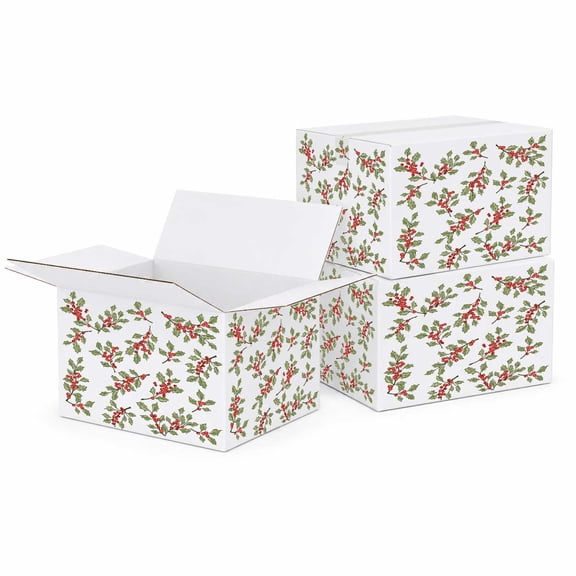 Ucanpack Christmas Holly Berries Print Corrugated Shipping Box,12x12x12 Inches, B Flute Holiday Gift Mailer Boxes for Christmas Packaging, E-Commerce Shipping & Retail - Pack of 50 (White)