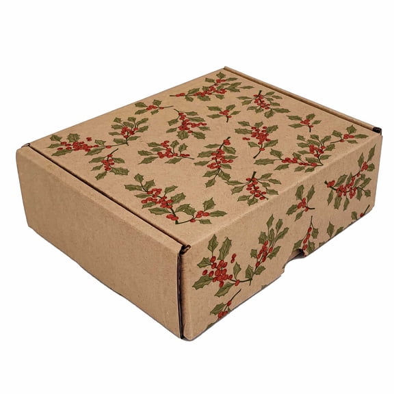 Ucanpack Christmas Holly Leaves & Berries Print Corrugated Mailer Box,11¾x7¾x3¾Inch, Kraft Cardboard Shipping Box, B Flute, Pack of 50, Holiday Gift, Retail & Small Business Packaging