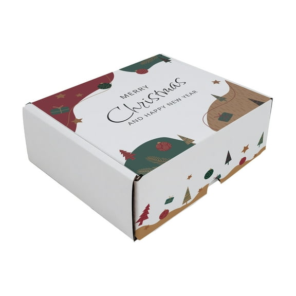 Ucanpack 5x5x5"Christmas Mailer Box 50 Pcs, Made In USA, 3mm X-Mas Printed Cute Boxes For Small Business, White Corrugated Gift Boxes, Bulk Fold Top Boxes