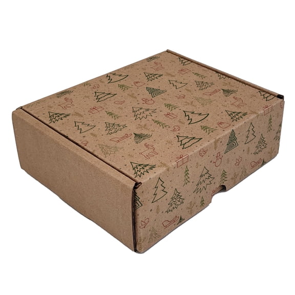 Ucanpack Made In USA 1/8 Thick Christmas Mailer Box 50 Pcs, Kraft X-Mas Forest Theme Boxes For Small Business, Tuck Top Mailing Boxes, 8x4x3" Literature Mailer, Moving Carton
