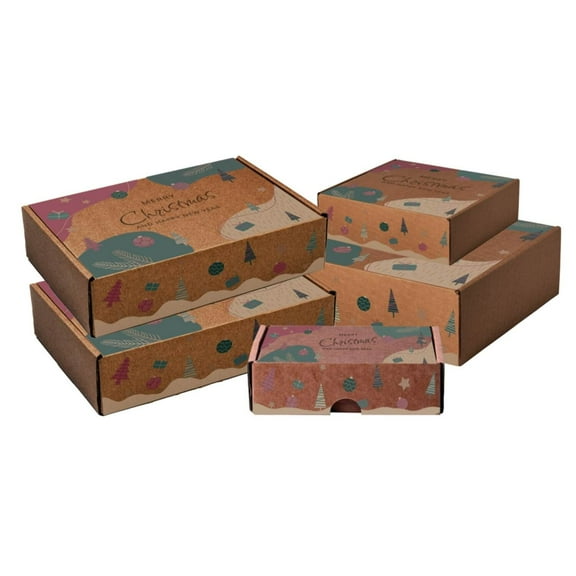Ucanpack Christmas Packing Boxes 6 x 4 x 4" - Abstract Xmas Printed Holiday Boxes With Lids - Holiday Shipping Box Made In USA Christmas Box Shipping Box Cardboard Shipping Boxes