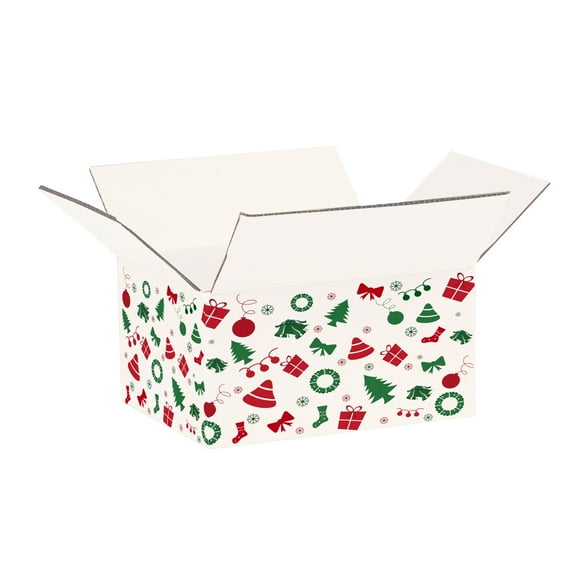 Ucanpack Christmas Packing Boxes 6x4x4 inch - 100 Pack Xmas Trees Printed Square Christmas Boxes - Holiday Shipping Box Made in USA Christmas Shipping Boxes Large