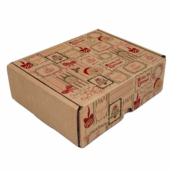Ucanpack Christmas Vintage Label Pattern Mailer Boxes, Kraft Corrugated Cardboard, 11½x8¾x5 Inch, B Flute Shipping Box, Pack of 50, Premium Gift Packaging