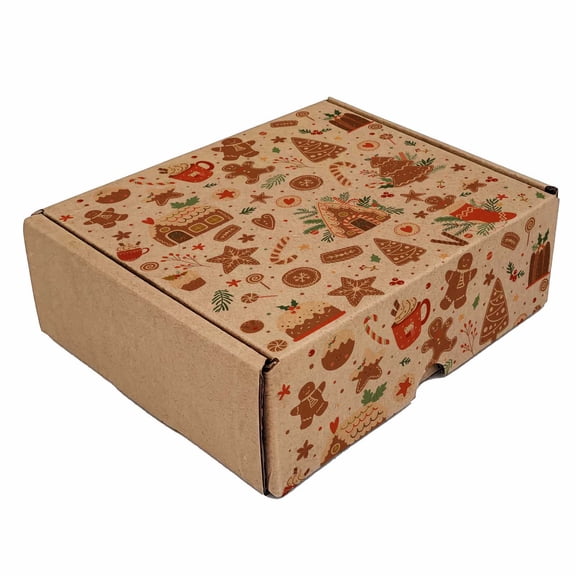 Ucanpack Gingerbread Christmas Pattern Kraft Corrugated Mailer Box 11¾x7¾x3¾ Inch, Pack of 50, B Flute Cardboard Shipping Boxes for Small Gifts, Cookies, Candy, Bakery & Holiday Packaging