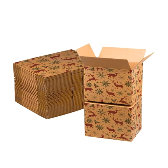 Ucanpack Holiday Gift Boxes with Rustic Reindeer & Snowflakes Print,6x5x3 Inch Corrugated Mailer Boxes, B Flute Kraft Shipping Boxes, Set of 100 for Christmas Packaging