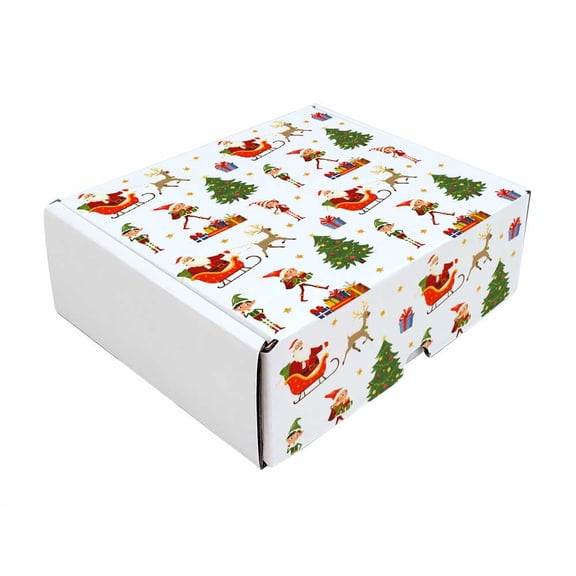 Ucanpack Holiday Santa and Friends Pattern Corrugated Mailer Boxes, White Cardboard Shipping Boxes,9x4x3 Inch, B Flute Construction, Pack of 50