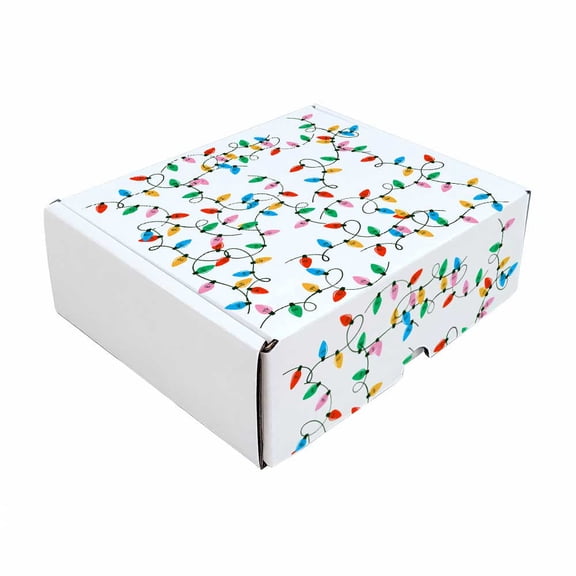 Ucanpack Holiday String Lights Pattern White Printed Mailer Boxes, 4x4x1 Inch Corrugated Cardboard Shipping Boxes, B Flute, Pack of 50, Holiday Gift Packaging for Small Business