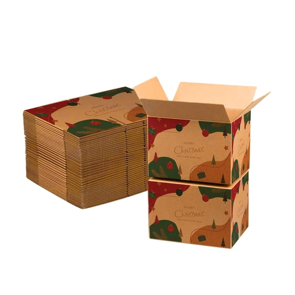 Ucanpack Printed Christmas Corrugated Boxes 6x6x6 Inch, Classic Christmas Ornaments Theme, B Flute Mailer Boxes for Holiday Shipping & Gift Packaging, 100 Count