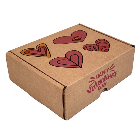 Ucanpack Printed Valentine Mailer Boxes 5x3x2", Made In USA - Kraft Corrugated Abstract Heart Design Mailers For Gifts & Treats, Pack of 50 Pack