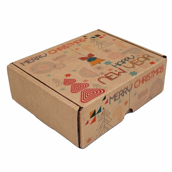 Ucanpack Retro Christmas Pattern Corrugated Mailer Box, 10x10x2¾ Inch, Kraft Cardboard Shipping Boxes, B Flute, Pack of 50, Gift Packaging for Holiday, Small Business & Retail