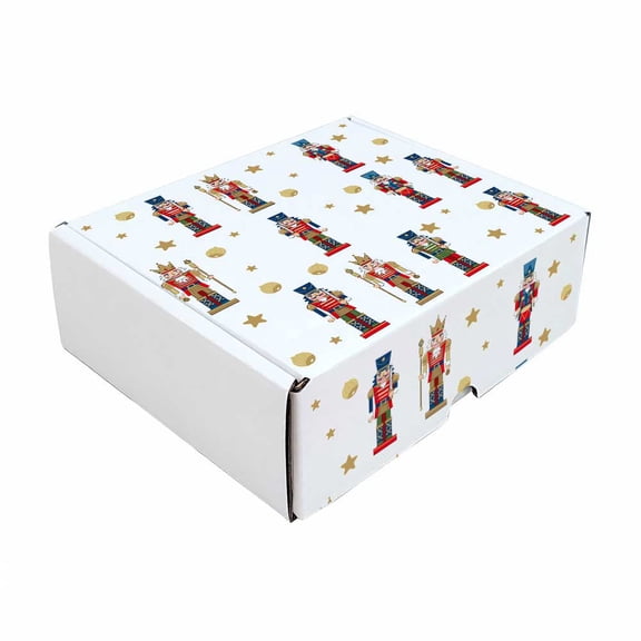 Ucanpack Traditional Nutcracker Christmas Pattern Mailer Boxes, White Corrugated Cardboard Packaging Boxes, 10x5x5 Inch, B Flute, Pack of 50
