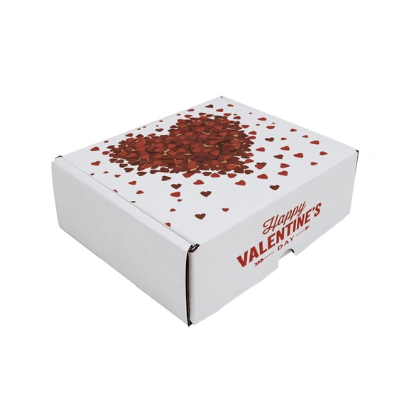 Ucanpack Valentine Shipping Mailer Boxes 6"L x 6"W x 2"H Inch, Made In USA - White Heart Confetti Printed Corrugated Boxes for Gifts & Party Favors, 50 Count
