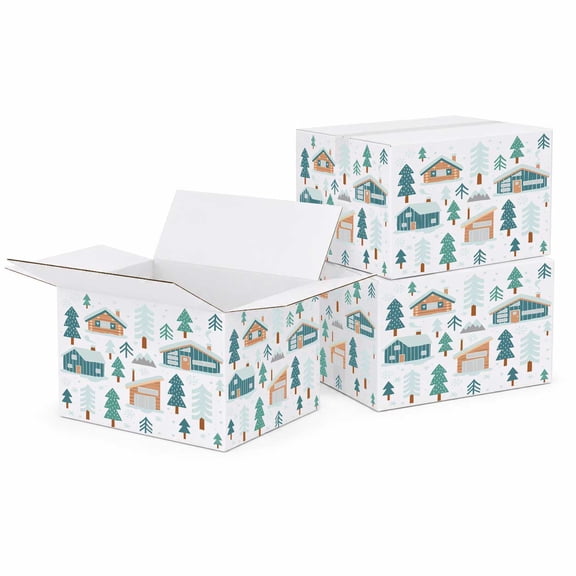 Ucanpack White Christmas Winter Lodge Forest Print Corrugated Shipping Box,12x10x5 Inches Holiday Gift Mailer Boxes for Christmas Packaging, E-Commerce Shipping & Retail -75 Pcs