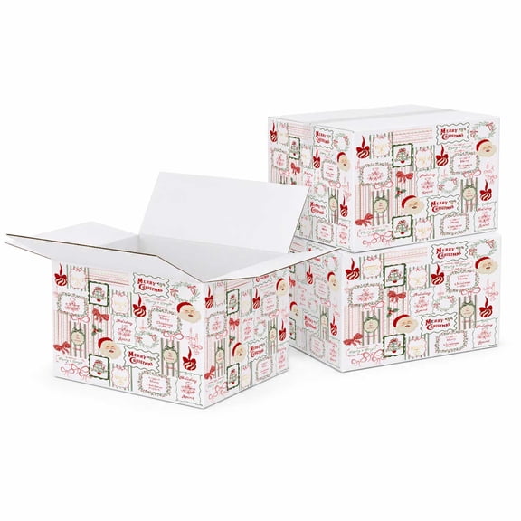 Ucanpack White Vintage Christmas Poster Print Corrugated Shipping Box,10x8x8 Inches, Holiday Gift Mailer Boxes for Christmas Packaging, E-Commerce Shipping & Retail - 75 Pcs