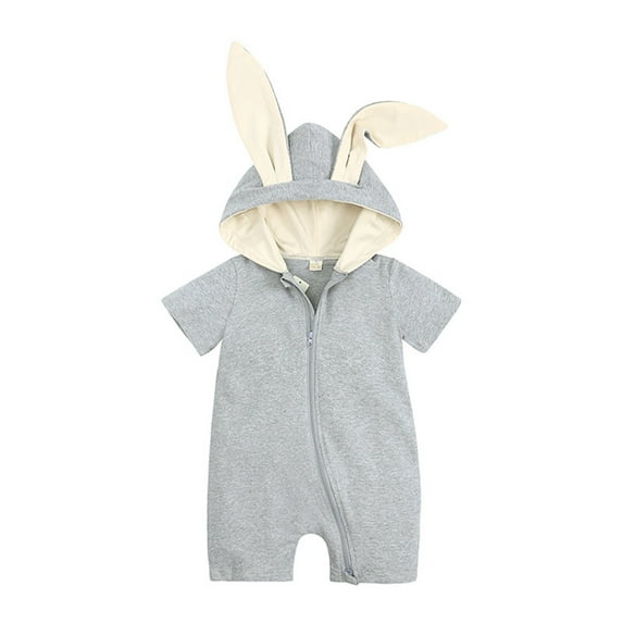 Uccdo 0-18M Newborn Baby Boys Girls Bunny Ear Easter Romper Jumpsuit Infants Summer Short Sleeve Hooded Bodysuit Pajamas With Zipper