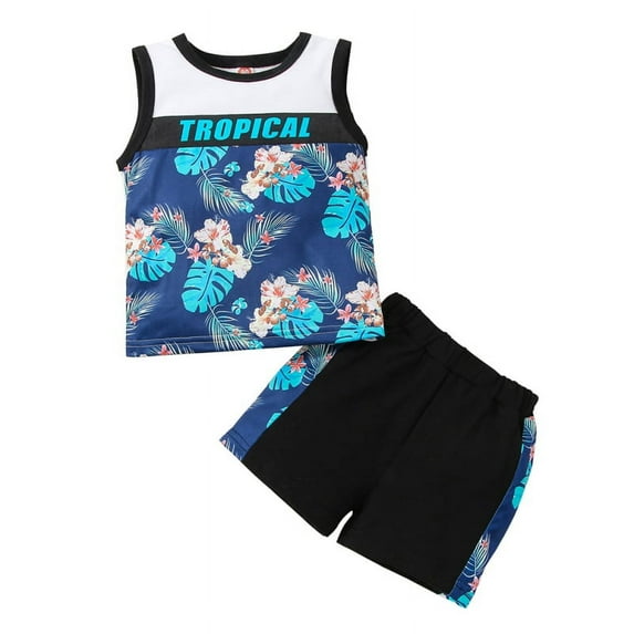 Uccdo 0-2Y Summer Toddler Boys Floral Print Outfits Set Baby Sleeveless Tank Top + Shorts Beachwear