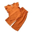 thumbnail image 1 of Uccdo 1-6T Toddler Girls Casual Flare Sleeve T-shirt Tops+Long Pant Suits Kids Solid Outfits Set, 1 of 8