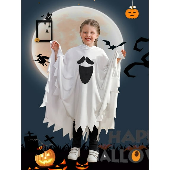 Uccdo 1-6Y Toddler Girls Boys Halloween White Ghost Costumes Kids Party Ghostly Costume Hooded Cloak