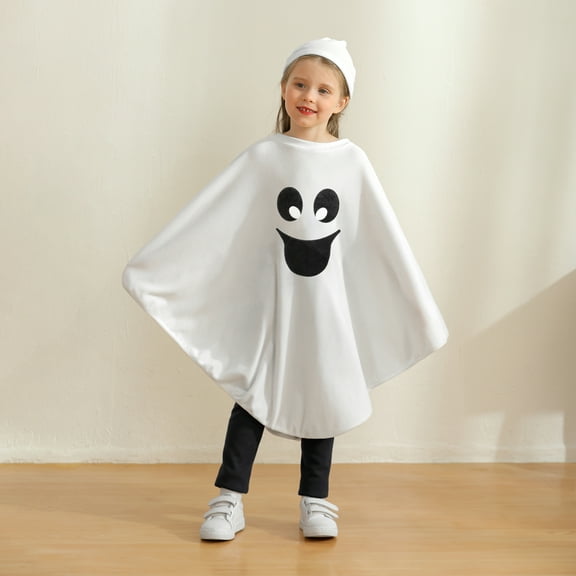 Uccdo 1-6Y Toddler Girls Boys Halloween White Ghost Costumes Kids Party Ghostly Costume Hooded Cloak
