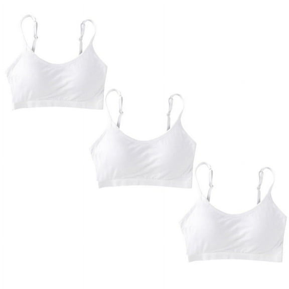 Uccdo 10-18T Girls Adjustable Solid Training Bra Sets Wireless Crop Cami Sports Padded Bra Set, 3-Pack