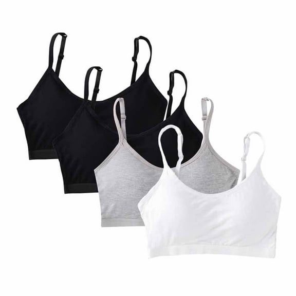 Uccdo 10-18T Girls Adjustable Solid Training Bra Sets Wireless Crop Cami Sports Padded Bra Set, 4-Pack