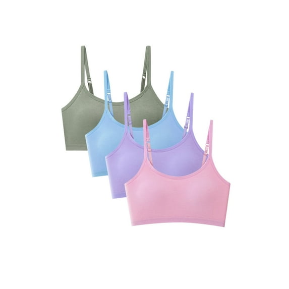 Uccdo 10-18T Girls Adjustable Solid Training Bra Sets Wireless Crop Cami Sports Padded Bra Set, 4-Pack