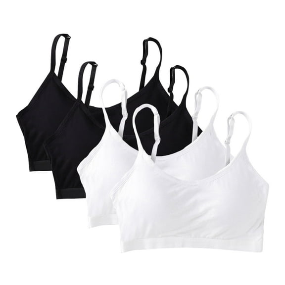 Uccdo 10-18T Girls Adjustable Solid Training Bra Sets Wireless Crop Cami Sports Padded Bra Set, 4-Pack