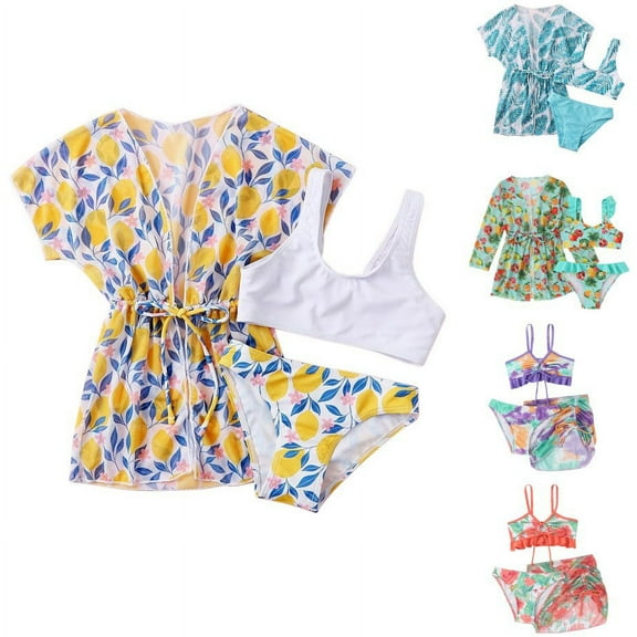 Uccdo 12M-7T Girls Swimsuits, Big Girls Floral Bikinis Bathing Suit, 3 Pieces, Size 1-7 Years