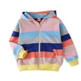 thumbnail image 1 of Uccdo 12M-7T Toddler Little Girls Casual Hoodies Sweatshirts Kids Rainbow Striped Hooded Zipper Jackets Tops, 1 of 3