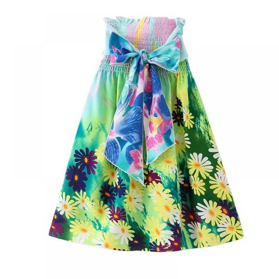 Uccdo 2-12T Summer Girls Strapless Boho Dress, Toddler Girls Casual Floral Beach Sundress, Flower Girls Off Shoulder Wedding Party Gown Prom Dresses, 2-12 Years