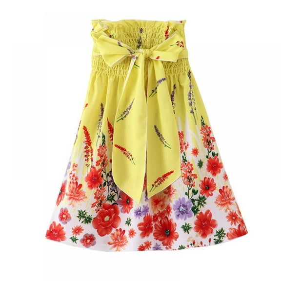 Uccdo 2-12T Summer Girls Strapless Boho Dress, Toddler Girls Casual Floral Beach Sundress, Flower Girls Off Shoulder Wedding Party Gown Prom Dresses, 2-12 Years