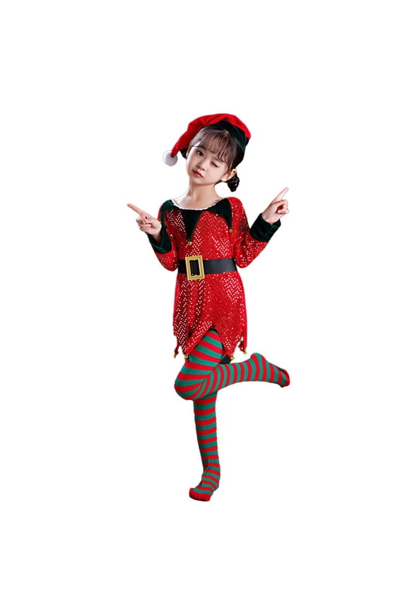 2-15T Boys Girls Brother and Sister Christmas Outfits Kids Holiday Elf/Santa Costumes Xmas Family Matching Clothes Set