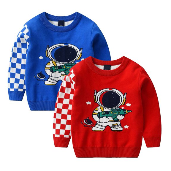 Uccdo 2-7T Toddler Boys Girls Crewneck Cartoon Astronaut Knit Sweaters Long Sleeve Sweatshirts Pullover Tops
