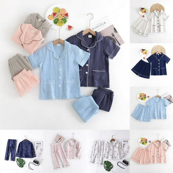 Uccdo 2-8T Kids Toddler Boys Girls Cotton Button Down Pajama Sets Sleepwear Nightwear
