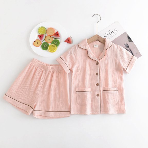 Uccdo 2-8T Kids Toddler Boys Girls Cotton Button Down Pajama Sets Sleepwear Nightwear